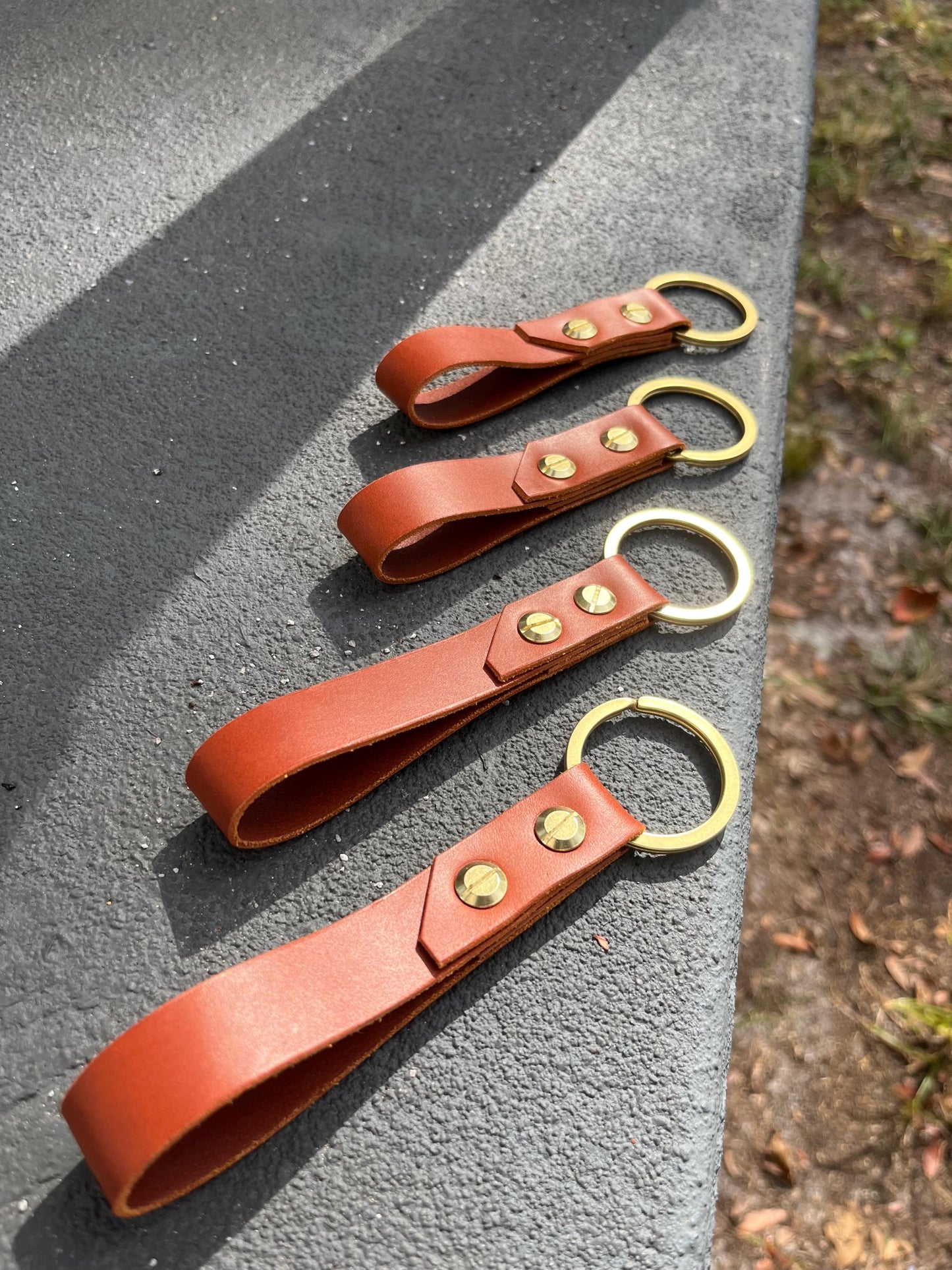 Customizable Keychains Leather, Solid Brass