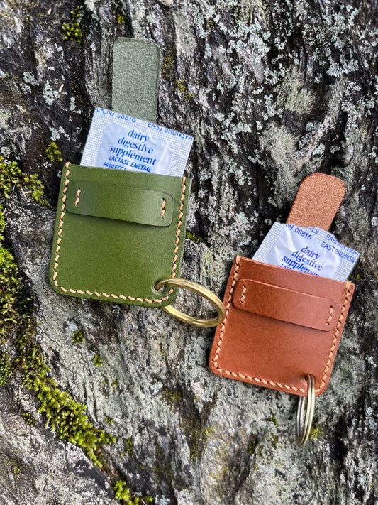 Lactose Intolerant Lactaid Keychain - Handmade Lactase Holder/ Pill Pouch for Dairy Free Foodies - Full Grain Leather - No Dairy Container
