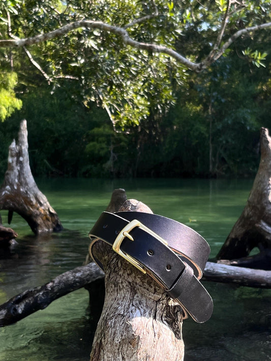 Black Leather Belt Handmade - Vegetable Tanned Leather - Made to order