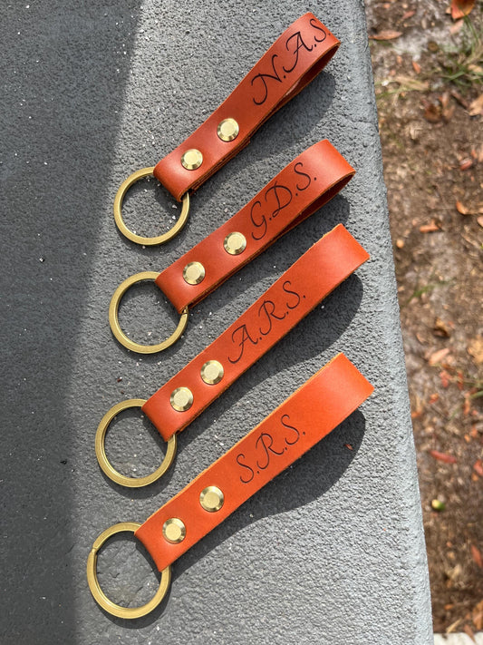 Customizable Keychains Leather, Solid Brass