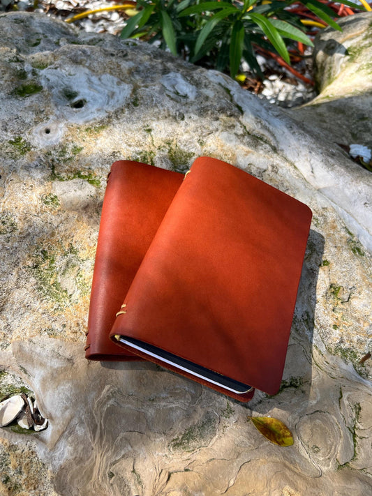 Notebook Cover, Passport Sized, Refillable Travelers, Four inserts, Handmade, Vegetable Tanned Leather